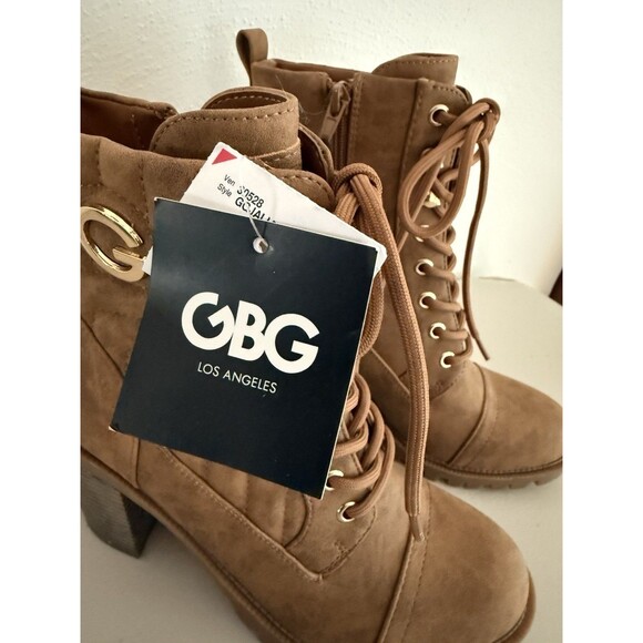 GBG Los Angeles Jalia Ankle Boots Women Size 7 Natural Brown Lace Up Block Heels - Picture 10 of 10